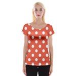 Polka Dots - White on Tomato Red Women s Cap Sleeve Top