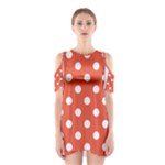 Polka Dots - White on Tomato Red Women s Cutout Shoulder Dress