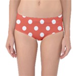 Polka Dots - White on Tomato Red Mid-Waist Bikini Bottoms