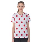 Polka Dots - Alizarin Red on White Women s Cotton Tee