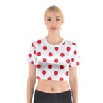 Polka Dots - Alizarin Red on White Cotton Crop Top