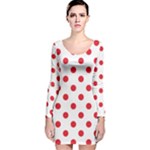 Polka Dots - Alizarin Red on White Long Sleeve Velvet Bodycon Dress