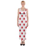 Polka Dots - Alizarin Red on White Fitted Maxi Dress