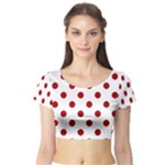 Polka Dots - Dark Candy Apple Red on White Short Sleeve Crop Top (Tight Fit)