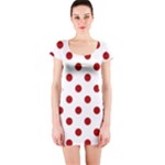 Polka Dots - Dark Candy Apple Red on White Short Sleeve Bodycon Dress