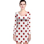 Polka Dots - Dark Candy Apple Red on White Long Sleeve Velvet Bodycon Dress