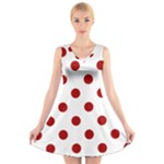Polka Dots - Dark Candy Apple Red on White V-Neck Sleeveless Dress