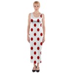 Polka Dots - Dark Candy Apple Red on White Fitted Maxi Dress