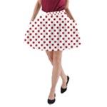 Polka Dots - Dark Candy Apple Red on White A-Line Pocket Skirt