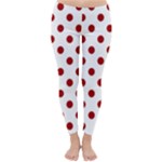 Polka Dots - Dark Candy Apple Red on White Winter Leggings