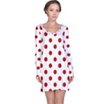 Polka Dots - Dark Candy Apple Red on White Long Sleeve Nightdress