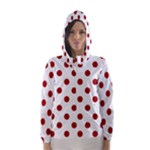 Polka Dots - Dark Candy Apple Red on White Hooded Wind Breaker (Women)
