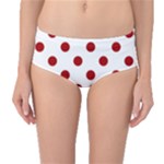 Polka Dots - Dark Candy Apple Red on White Mid-Waist Bikini Bottoms