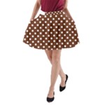 Polka Dots - White on Auburn Brown A-Line Pocket Skirt