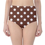 Polka Dots - White on Auburn Brown High-Waist Bikini Bottoms