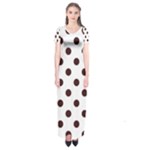 Polka Dots - Dark Sienna Brown on White Short Sleeve Maxi Dress