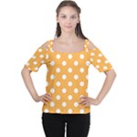 Polka Dots - White on Pastel Orange Women s Cutout Shoulder Tee