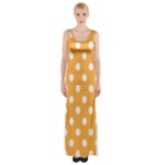 Polka Dots - White on Pastel Orange Maxi Thigh Split Dress