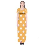 Polka Dots - White on Pastel Orange Short Sleeve Maxi Dress