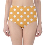 Polka Dots - White on Pastel Orange High-Waist Bikini Bottoms