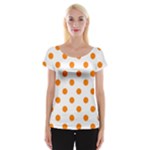 Polka Dots - Orange on White Women s Cap Sleeve Top