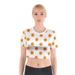Polka Dots - Orange on White Cotton Crop Top
