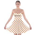 Polka Dots - Orange on White Strapless Bra Top Dress