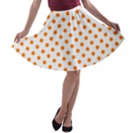 Polka Dots - Orange on White A-line Skater Skirt