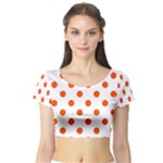 Polka Dots - Tangelo Orange on White Short Sleeve Crop Top (Tight Fit)