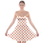 Polka Dots - Tangelo Orange on White Strapless Bra Top Dress