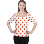 Polka Dots - Tangelo Orange on White Women s Cutout Shoulder Tee