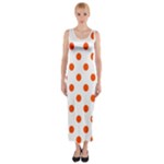 Polka Dots - Tangelo Orange on White Fitted Maxi Dress