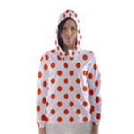 Polka Dots - Tangelo Orange on White Hooded Wind Breaker (Women)
