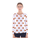 Polka Dots - Burnt Orange on White Women s Long Sleeve T-shirt