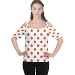Polka Dots - Burnt Orange on White Women s Cutout Shoulder Tee