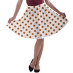Polka Dots - Burnt Orange on White A-line Skater Skirt