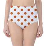 Polka Dots - Burnt Orange on White High-Waist Bikini Bottoms
