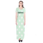 Polka Dots - White on Pastel Green Short Sleeve Maxi Dress