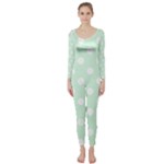 Polka Dots - White on Pastel Green Long Sleeve Catsuit