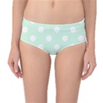 Polka Dots - White on Pastel Green Mid-Waist Bikini Bottoms