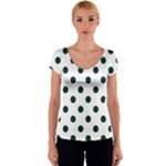 Polka Dots - Deep Green on White Women s V-Neck Cap Sleeve Top