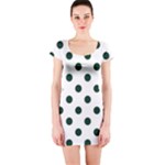 Polka Dots - Deep Green on White Short Sleeve Bodycon Dress