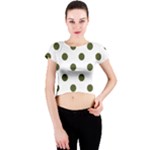 Polka Dots - Army Green on White Crew Neck Crop Top