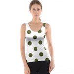 Polka Dots - Army Green on White Tank Top
