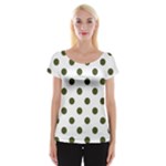 Polka Dots - Army Green on White Women s Cap Sleeve Top
