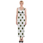 Polka Dots - Army Green on White Fitted Maxi Dress