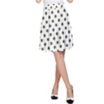 Polka Dots - Army Green on White A-Line Skirt