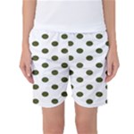 Polka Dots - Army Green on White Women s Basketball Shorts