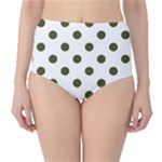 Polka Dots - Army Green on White High-Waist Bikini Bottoms