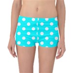 Polka Dots - White on Aqua Cyan Reversible Boyleg Bikini Bottoms